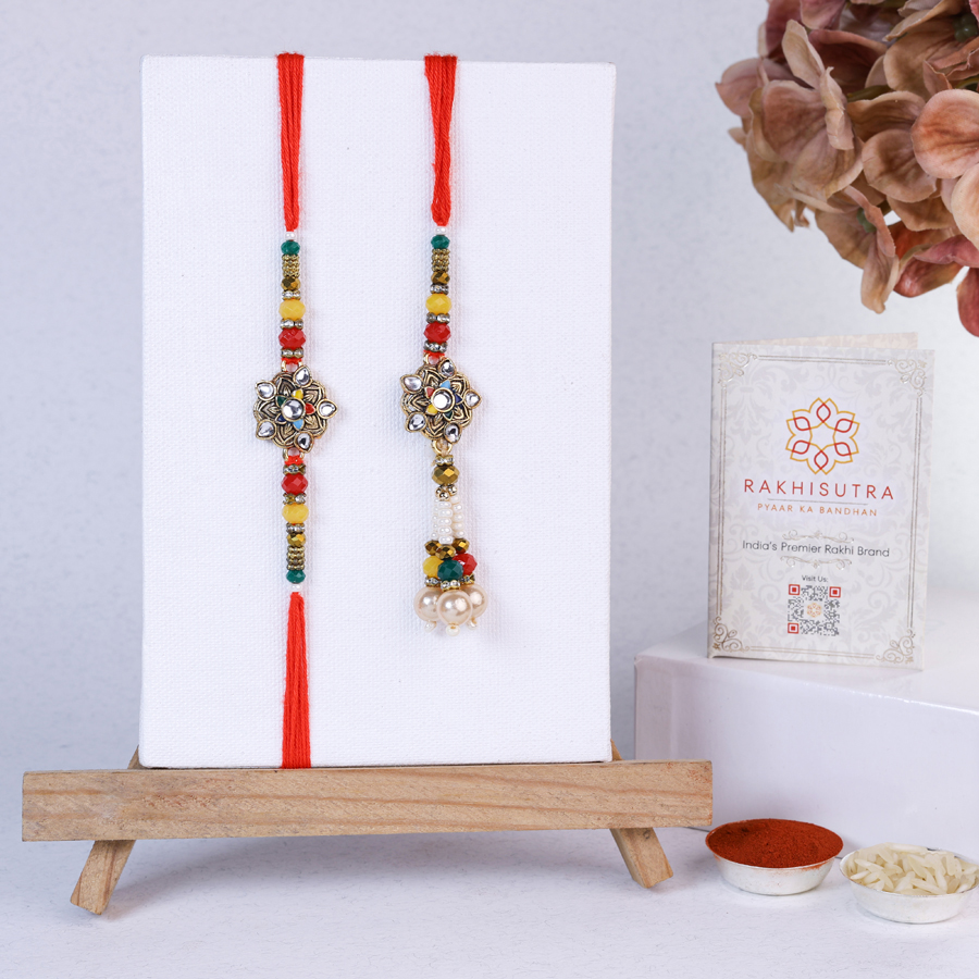 Regal Kundan Rakhi Set with Roli Tika and Message Card