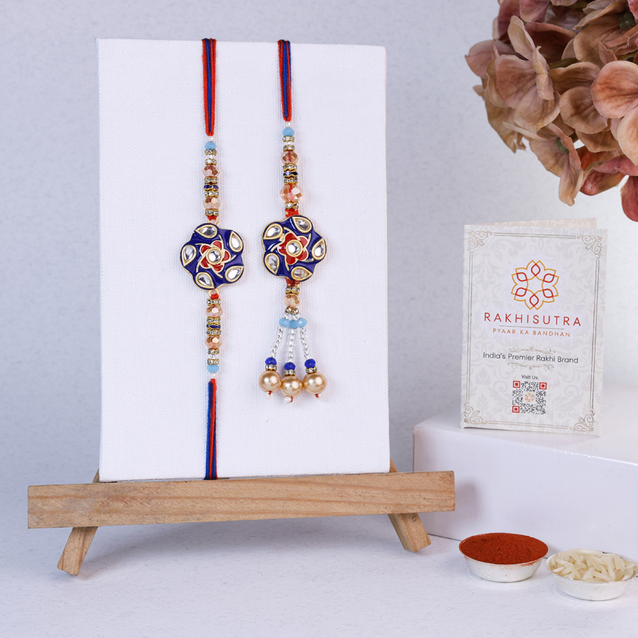 Festive Kundan Rakhi Set with Roli Tika and Message Card