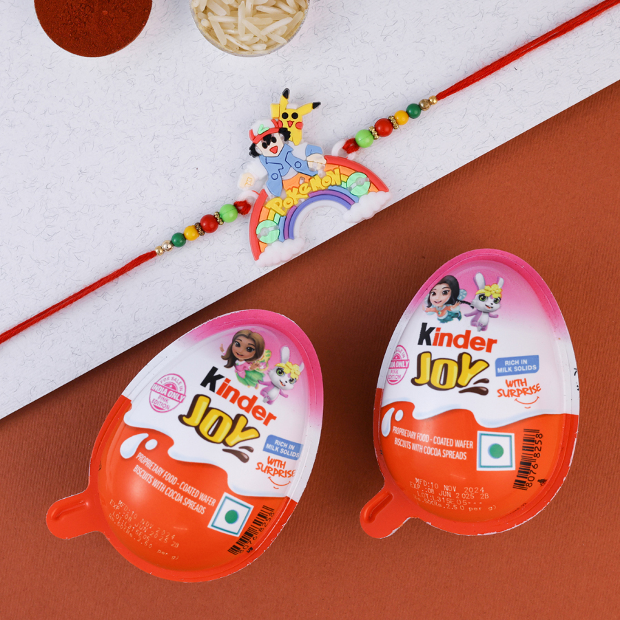 Pokemon-themed Rakhi with Kinder Joy
