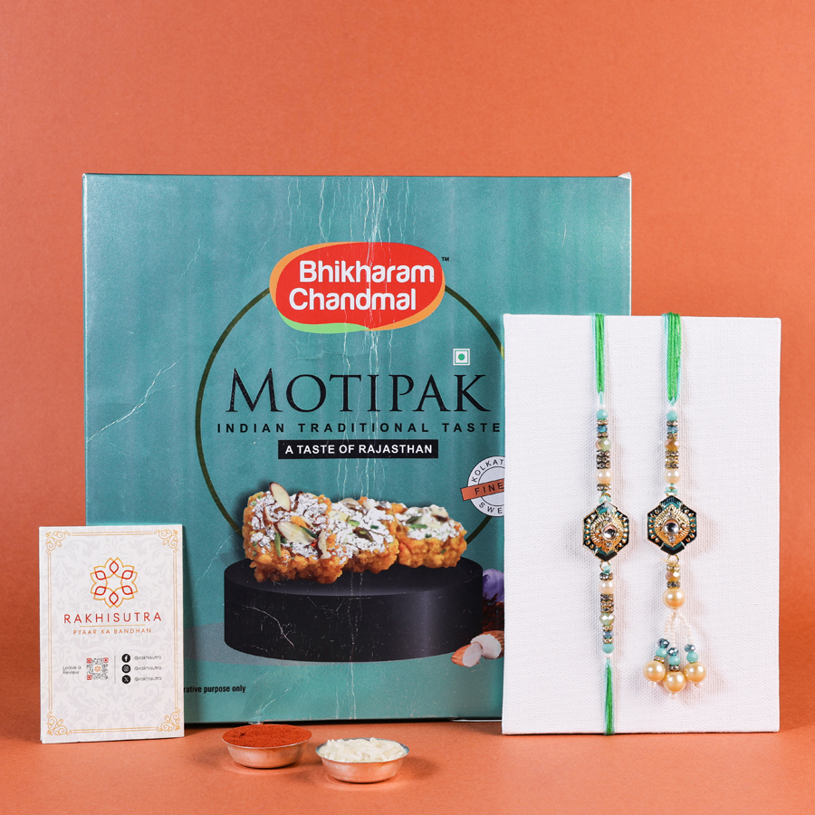 Bhaiya Bhabi Rakhi set with moti pak and rituals