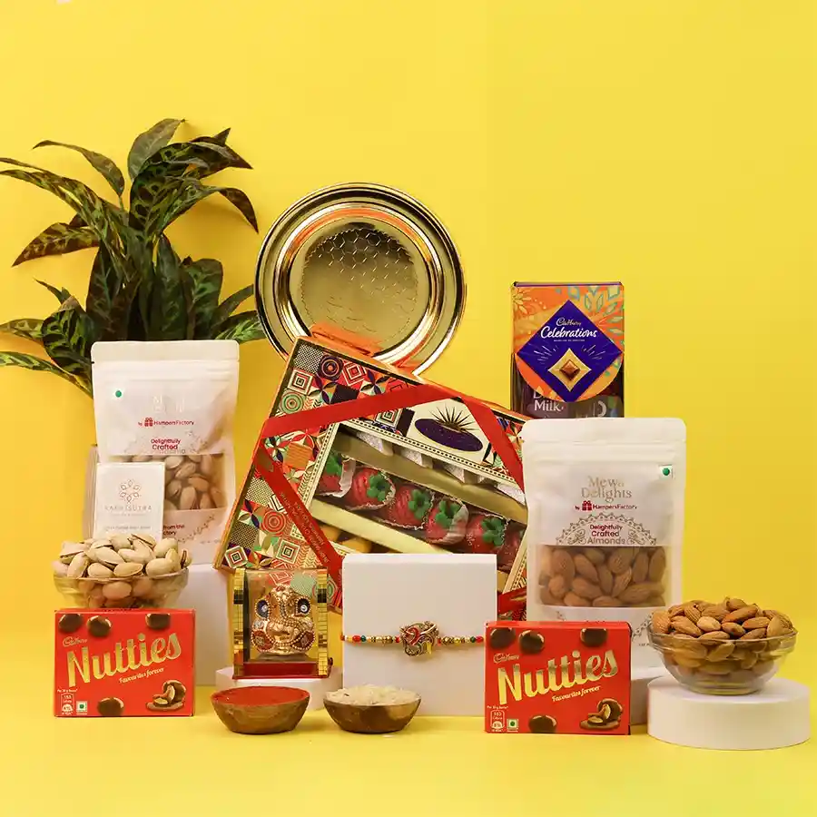 Traditional Rakhi gift hamper with sweets