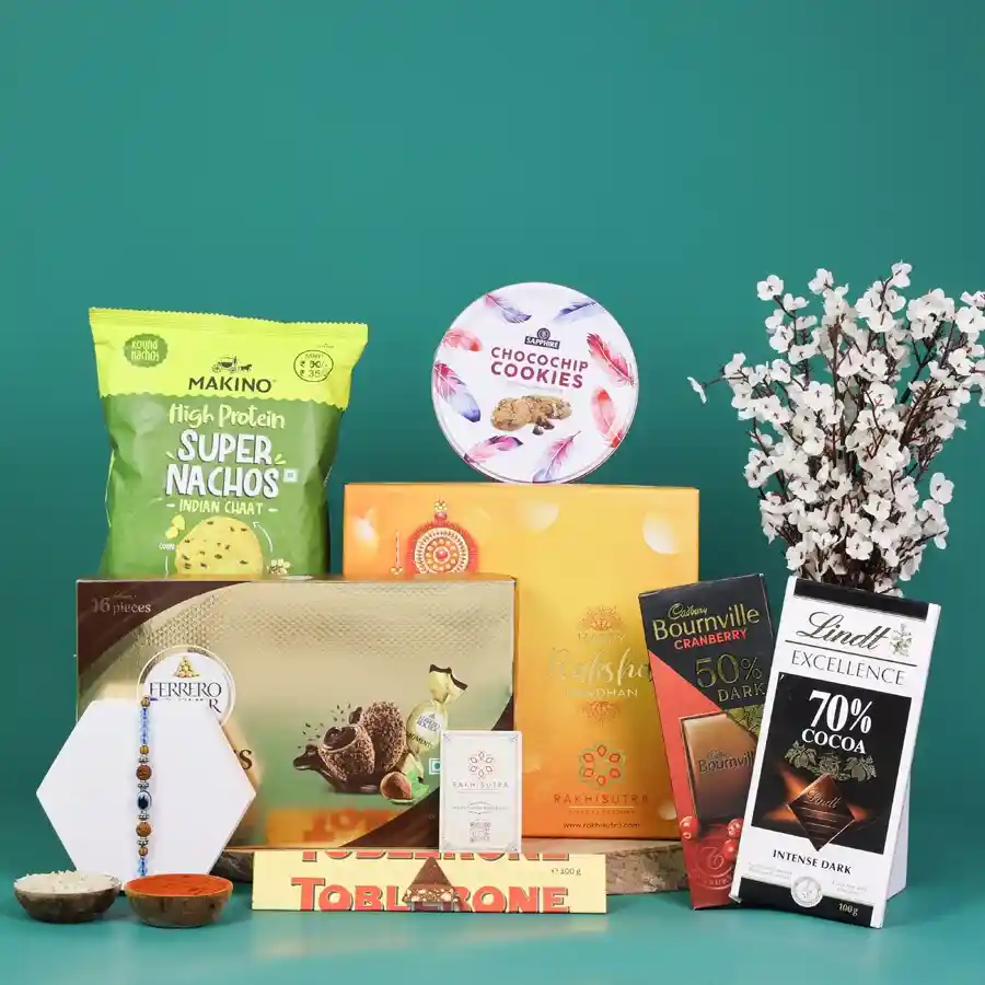 Rakhi Indulgence Gift Set with luxury treats