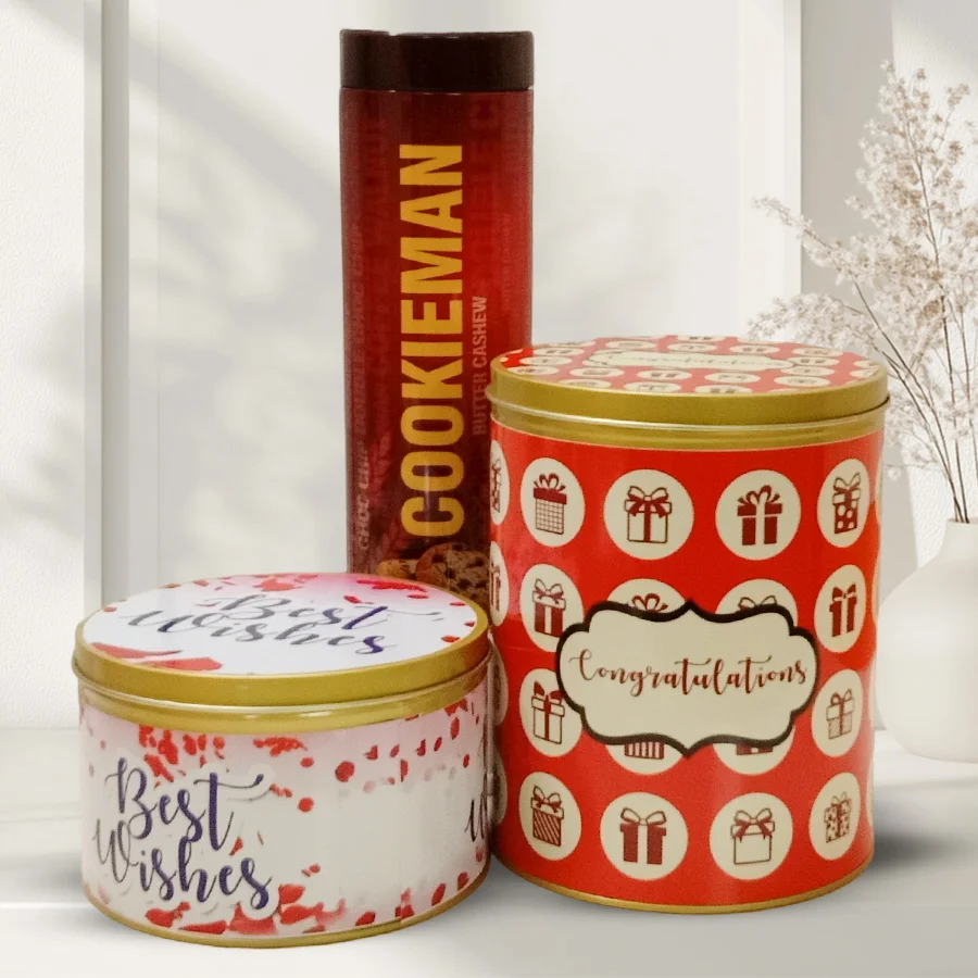 Tasty Imported Cookies and Chocos Trio featuring Cookie Mans Chocochip Cookies, Almond Cookies, and assorted handmade chocolates