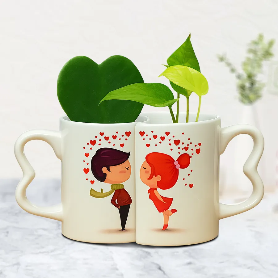 Beautiful Couple Coffee Mug featuring Hoya Heart and Money Plant design
