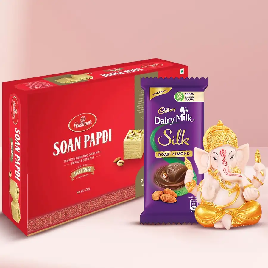 Divine Ganesh Murti with Sweets and Chocolates Gift Set for Diwali