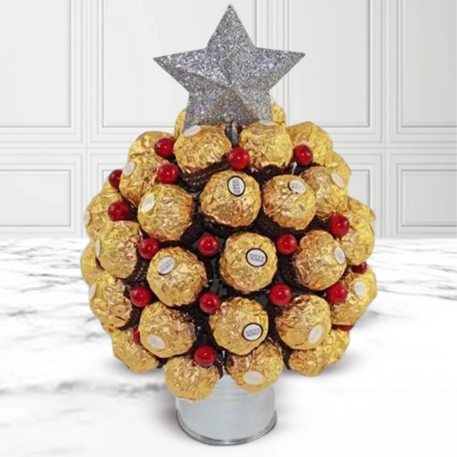 A beautifully arranged bouquet made up of 24 Ferrero Rocher chocolates, perfect for Christmas gifting.