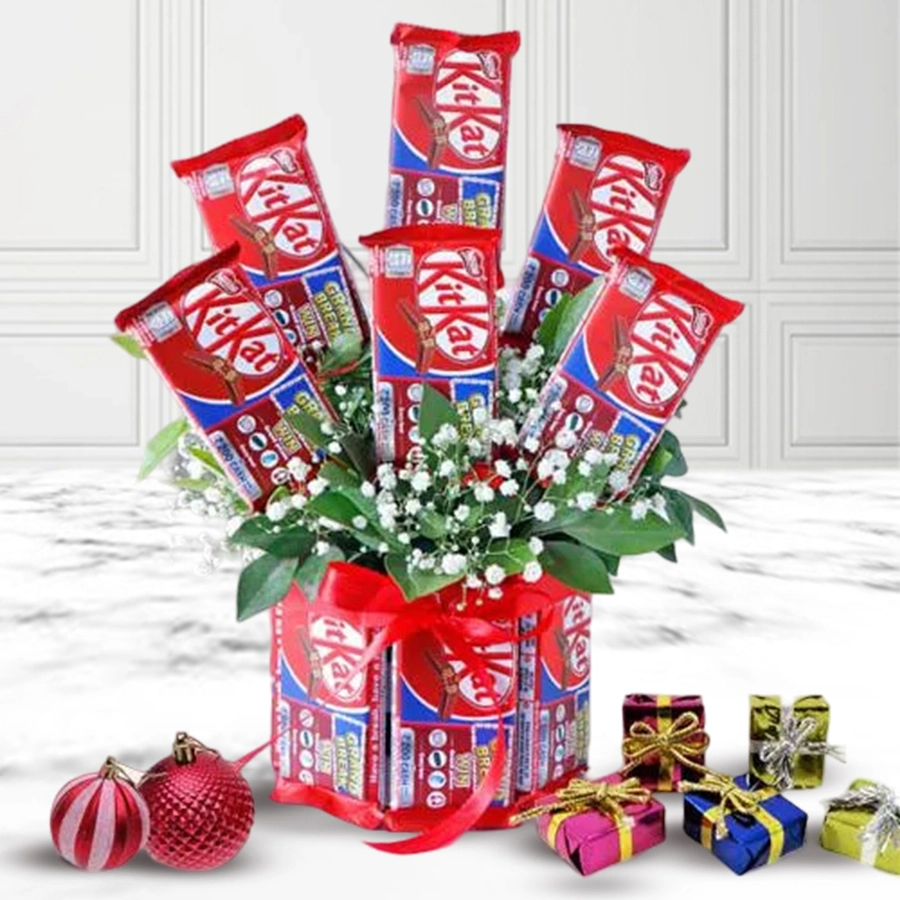 Classy Merry Christmas KitKat Chocolates Bouquet featuring 20 KitKat bars in a festive arrangement