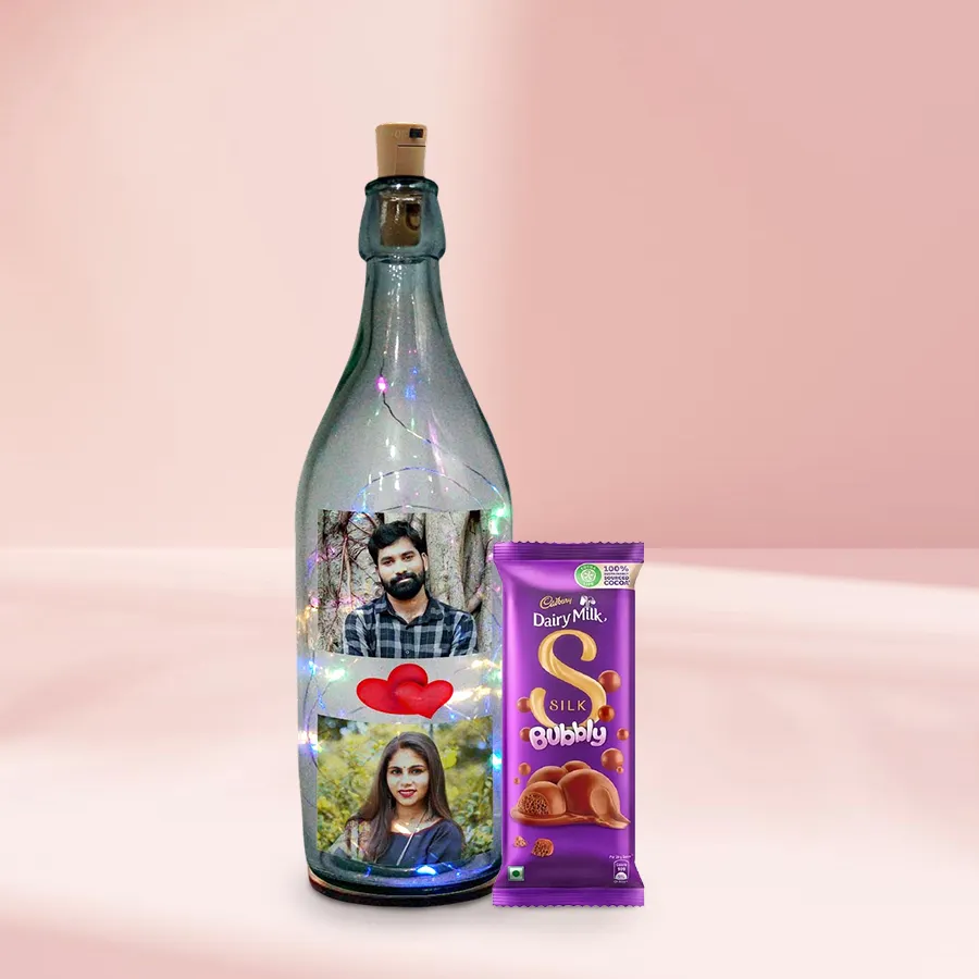 Love Delight Cadbury Dairy Milk Silk and Personalized LED Bottle Lamp Gift Combo
