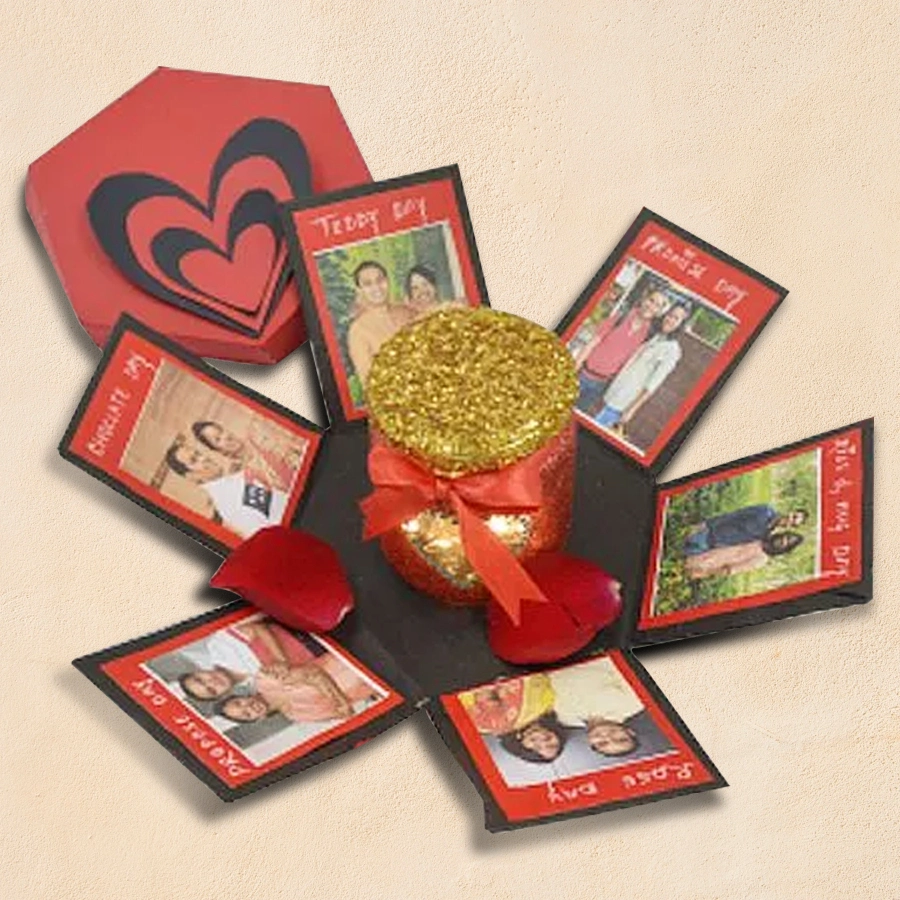Charming Personalized Hexagonal Explosion Box with LED Heart Lighting Jar and custom photos