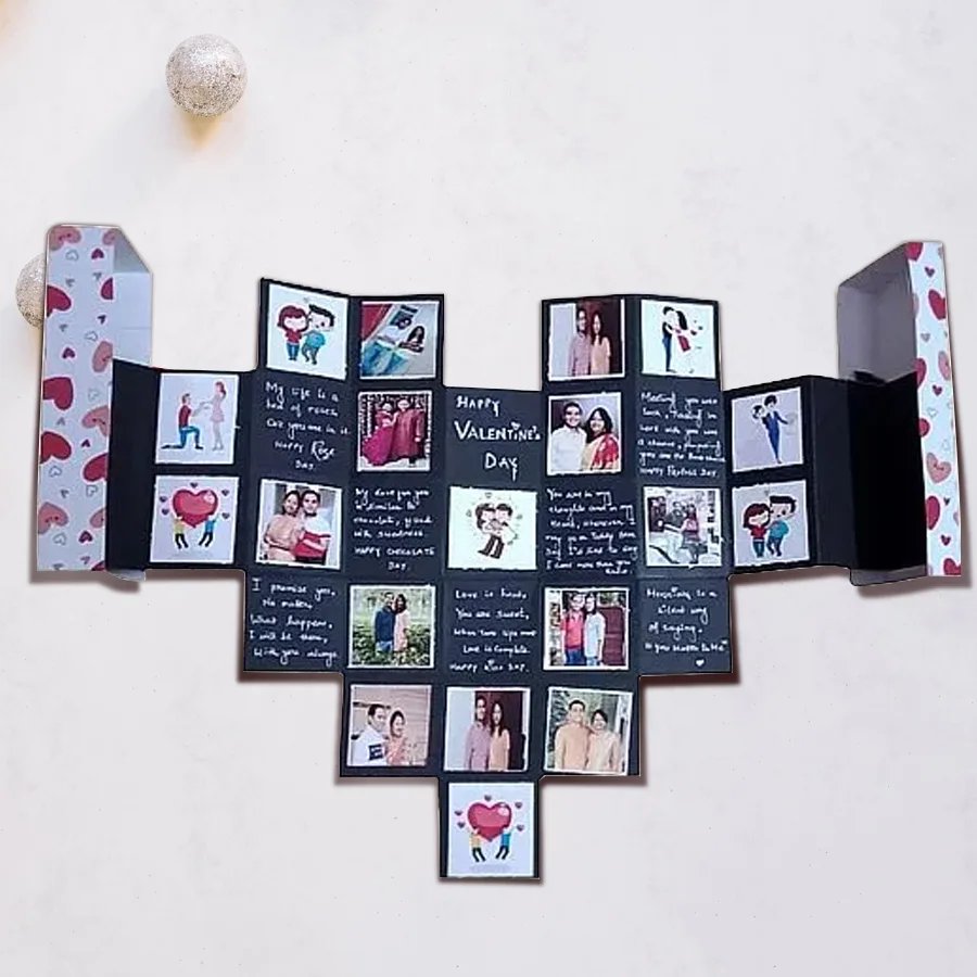 Astonishing Pop Out Heart Maze Card displaying personalized photos and heartfelt messages for Valentine's Day.