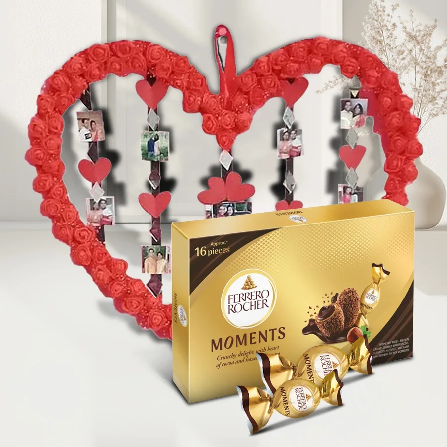 Brilliant Handmade Personalized Photo Love Frame with Ferrero Moments chocolates and multiple photos displayed