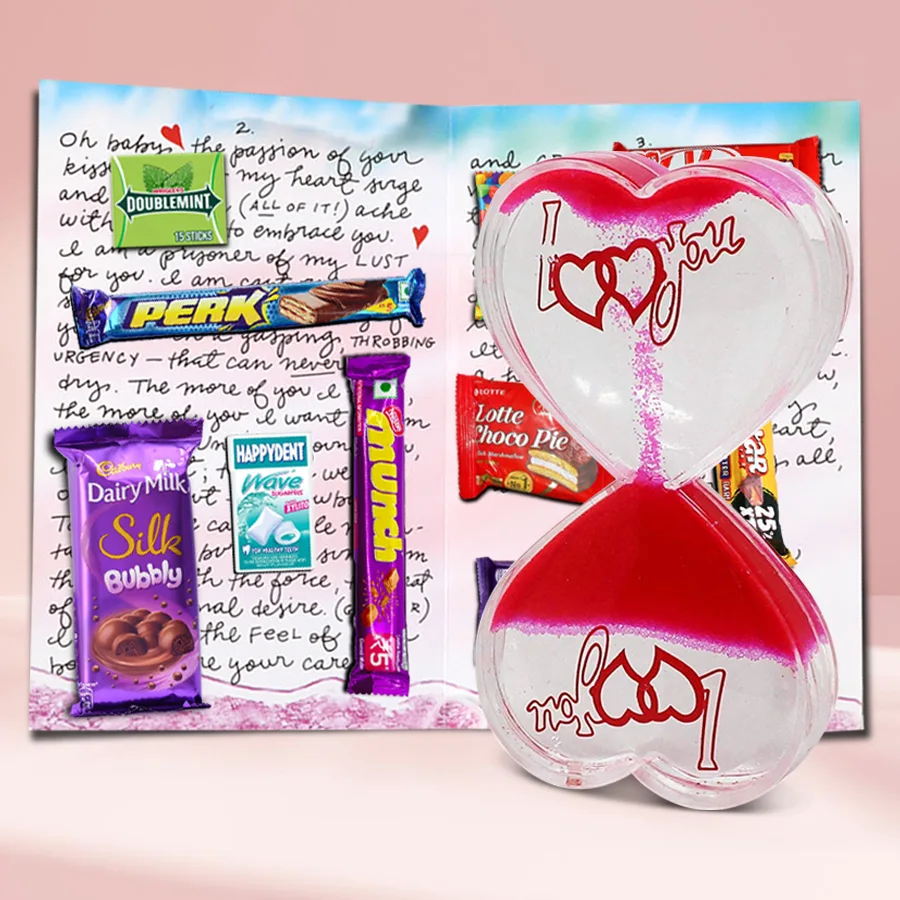 Magnificent Chocolate Message Card featuring an assortment of chocolates and a Love Timer for Valentine's Day