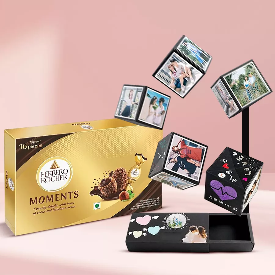 Pop-Up Box with personalized photos and Ferrero Rocher chocolates for Valentine's Day gift