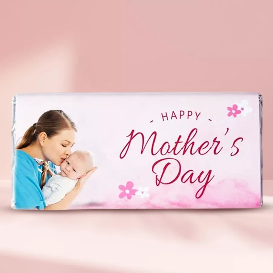 Personalized Cadbury Dairy Milk Silk chocolate bar with a Mother's Day card featuring a custom photo.