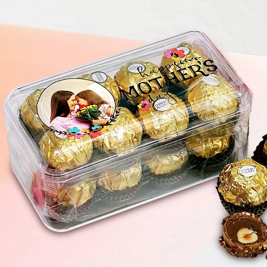 Personalized Ferrero Rocher chocolate set for Mother's Day with customizable photo wrappers
