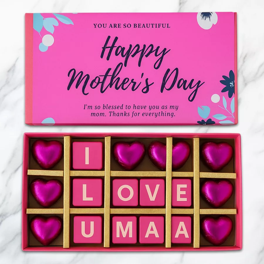 Handmade chocolate box with personalized message for Mother's Day