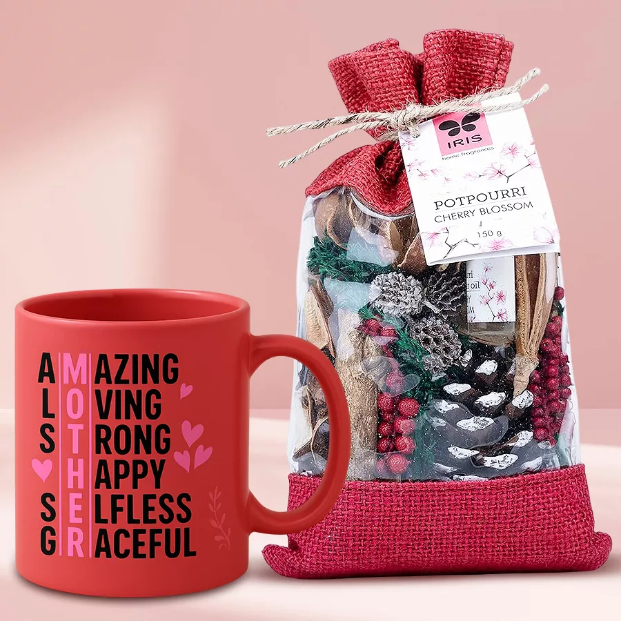 Coffee mug featuring cherry blossoms potpourri design