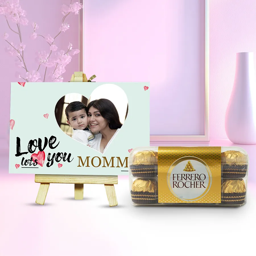 Personalized photo tile with Ferrero Rocher chocolates for Mother's Day