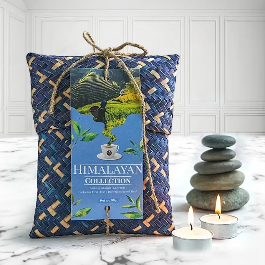 Darjeeling Summer Tea Gift Set featuring five handpicked teas in eco-friendly handwoven bamboo pouches