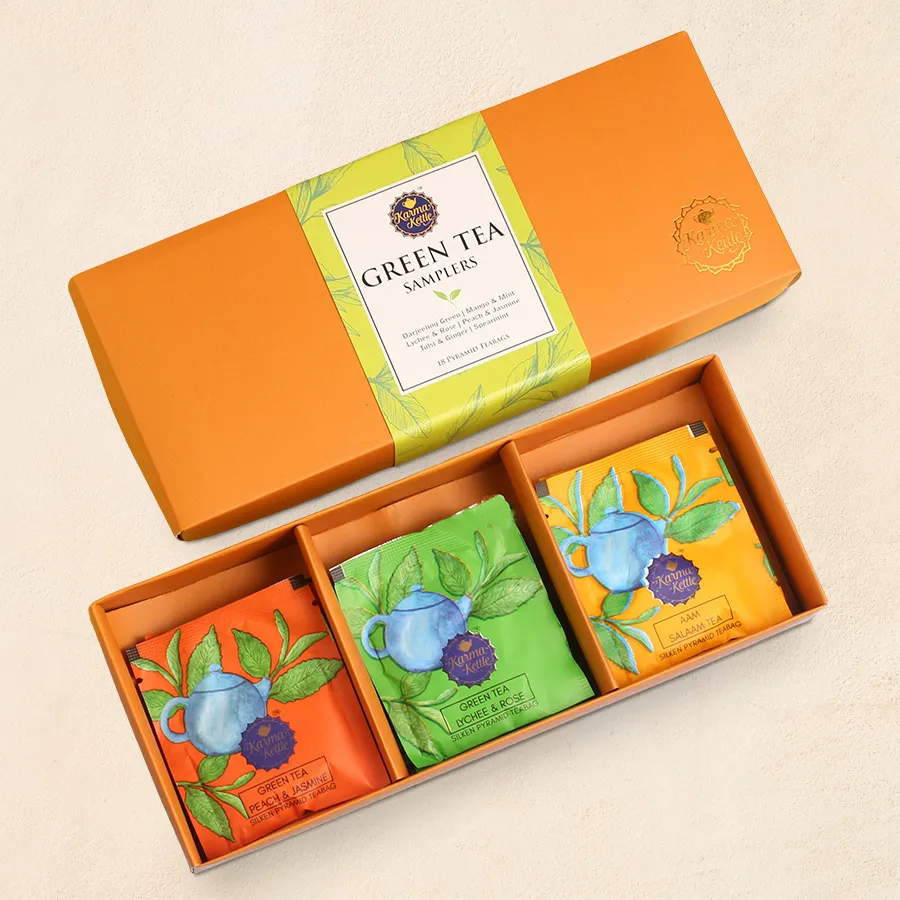 Hola Happiness Tea Collection box featuring six unique flavors with colorful tea bags.