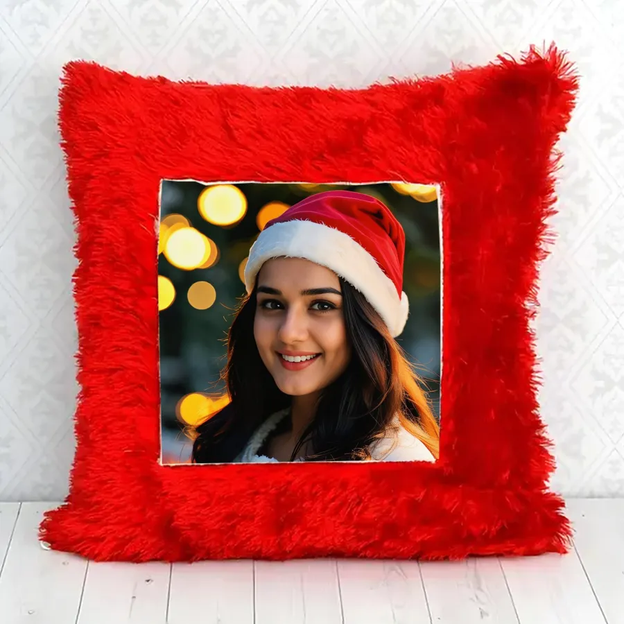 Personalized cushion featuring a customized photo for Christmas gift