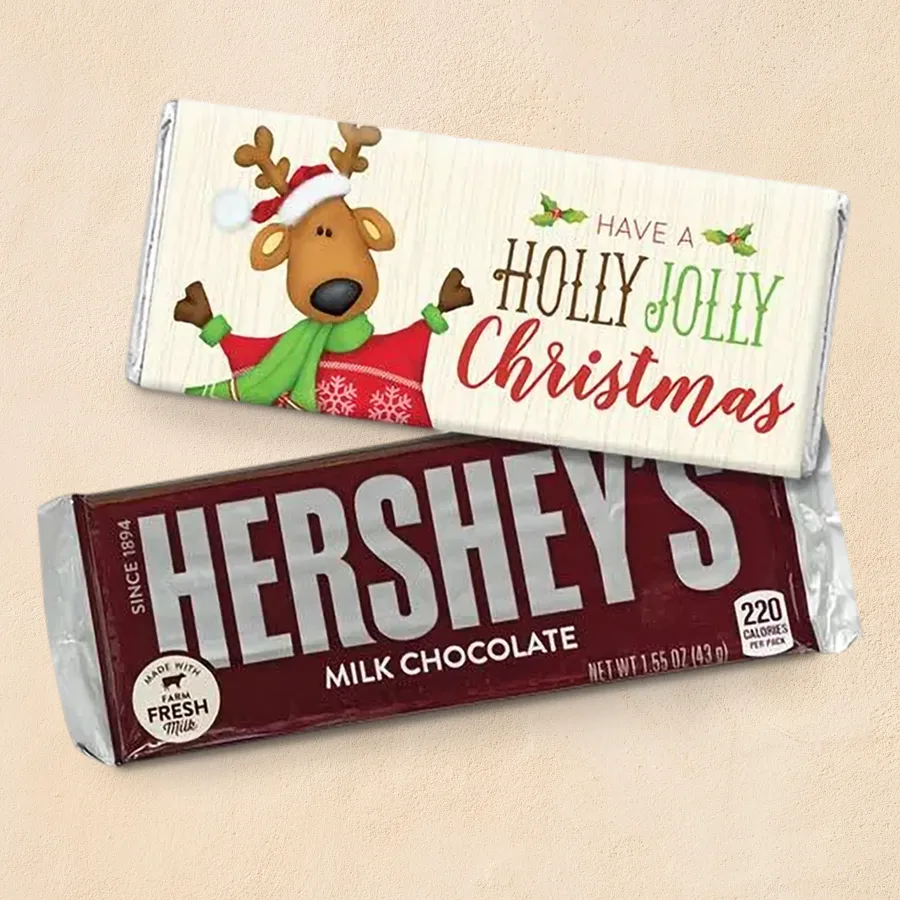 Holly Jolly Choco Bar featuring Hershey's Kisses chocolates with festive Christmas decorations