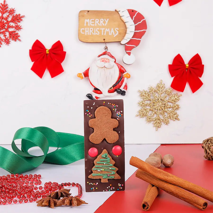 Gourmet Christmas Chocolate Bar with festive holiday packaging and rich chocolate texture