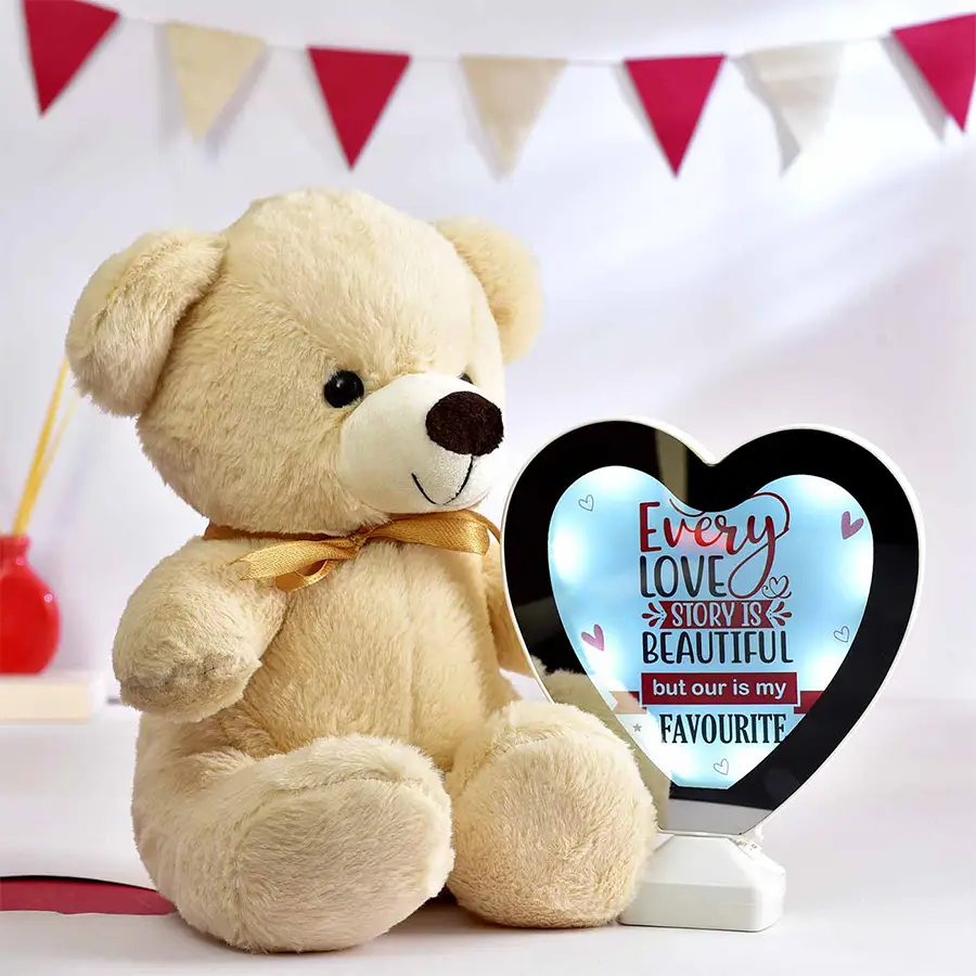Personalized Magic Mirror and 12-inch Teddy Bear Combo with customized message