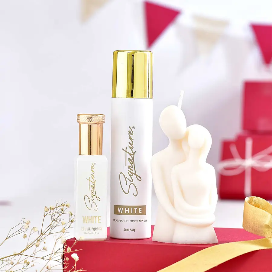 Exclusive Signature Perfume and Couple Candle Duo set with a 20ml perfume, 70ml deodorant, and a scented candle