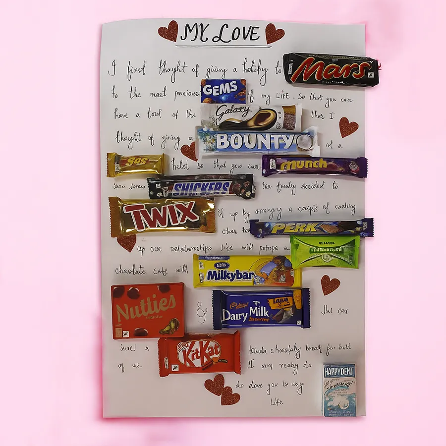 Marvellous My Love Chocolate Message Card with assorted chocolates and a personalized message card