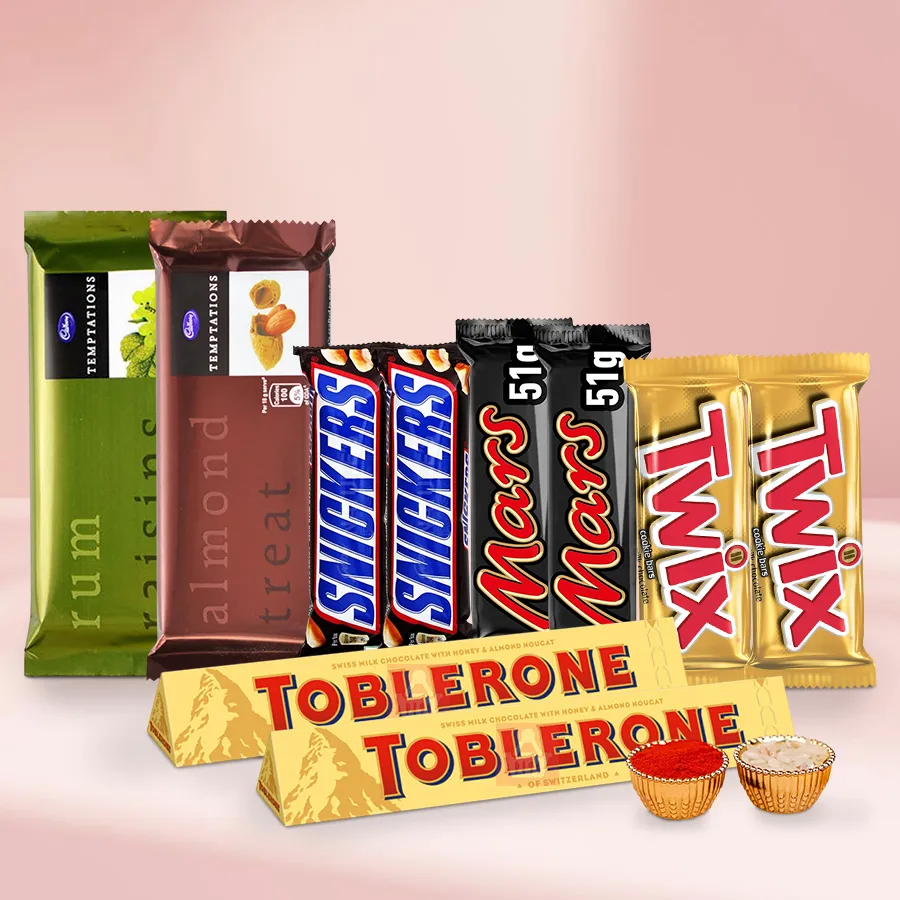 Delicous Chocolate Bars Hamper with free Roli Tilak and Chawal