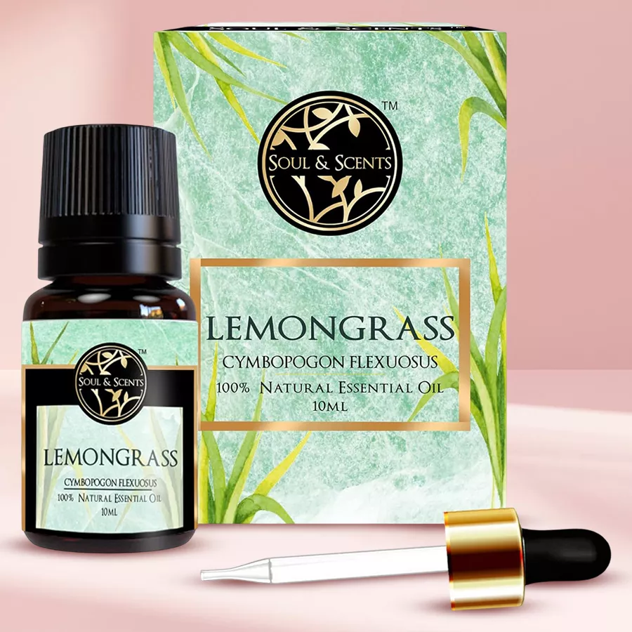 Essence of Elegance Lemongrass Essential Oil in a 10ml bottle with a fresh, citrusy background