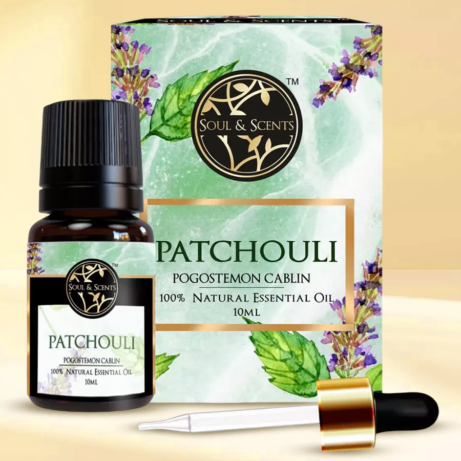 Aromantic Patchouli Essential Oil bottle with a rich earthy scent, perfect for aromatherapy and DIY projects