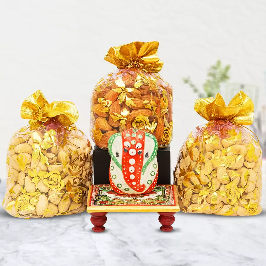 Gaudy Marble Ganesha with Mix Dry Fruits for Mothers Day