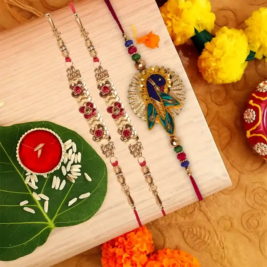 Amazing Three Premium Fancy Diamond Kundan Rakhi