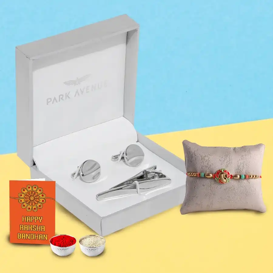 Cufflinks and Tie Pin Set for Men from Park Avenue with Free Rakhi