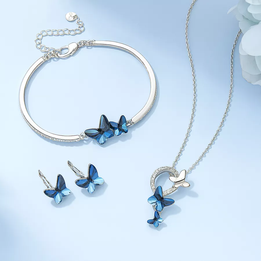 Exclusive Blue Crystal Butterfly Jewellery Set