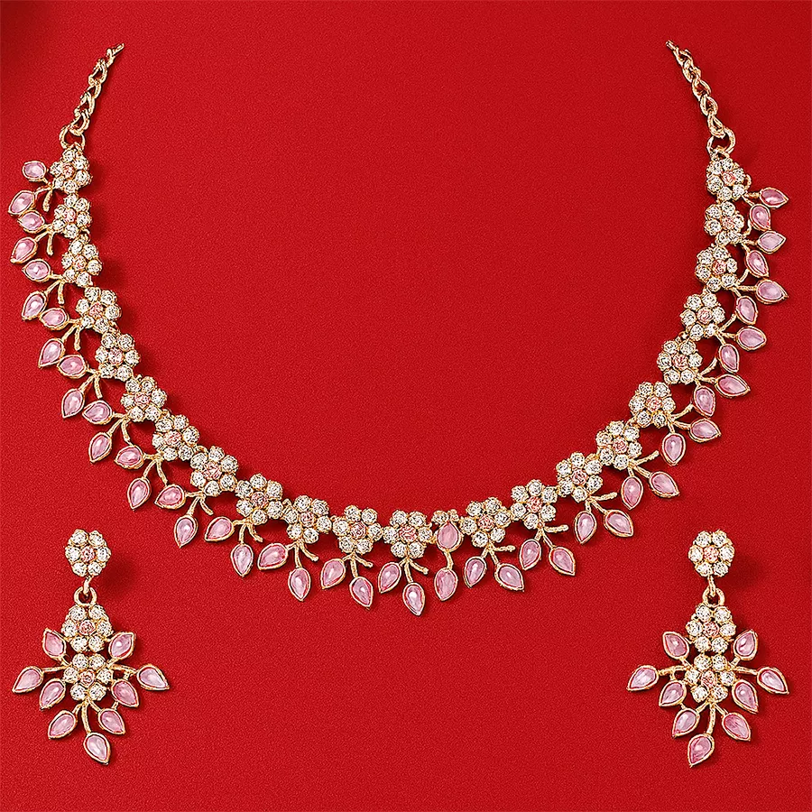 Trendy Gold Plated Crystal Jewellery Set