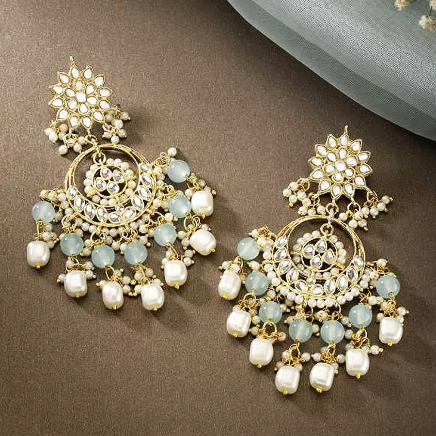 Classic Pearl Kundan Chandbali Earrings