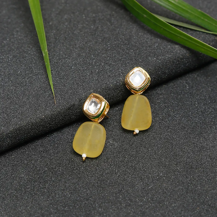 Dazzling Yellow Kundan Earrings