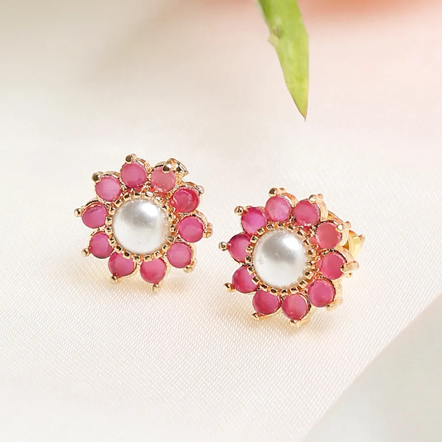 Royal Maroon Pearl Studs