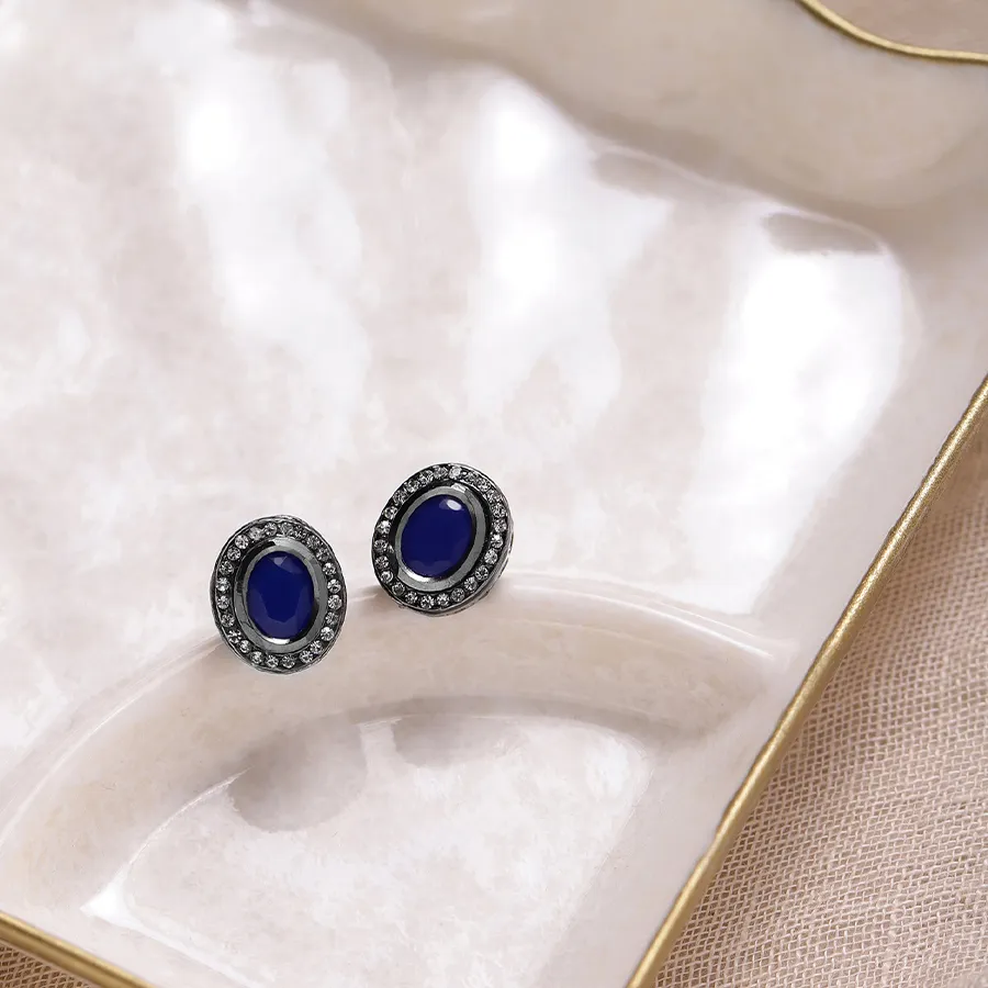 Elegant Kundan Blue Studs