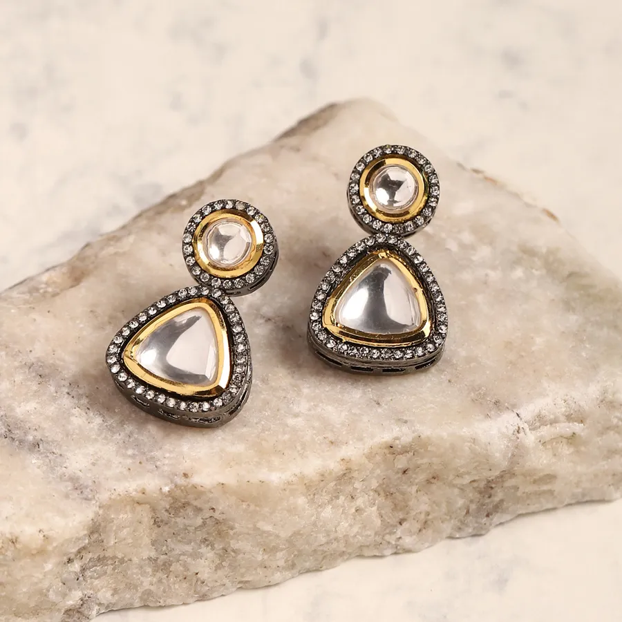 Contemporary Polki Earrings in Dual Tone