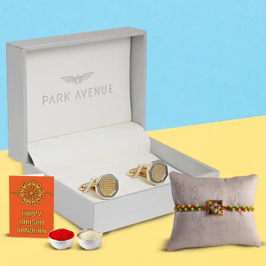 Cuff Link Set from Park Avenue with a Free Rakhi Roli Tilak and Chawal