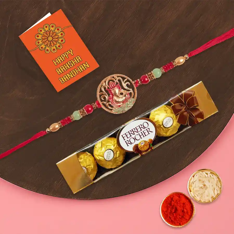 Delightful Ganesha Kids Rakhi with Ferrero Rocher Chocolate