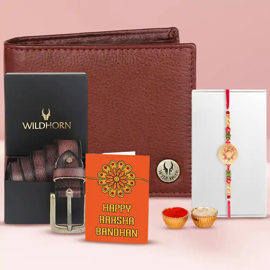 Rakhi Charm N Leather Essentials Gift Set