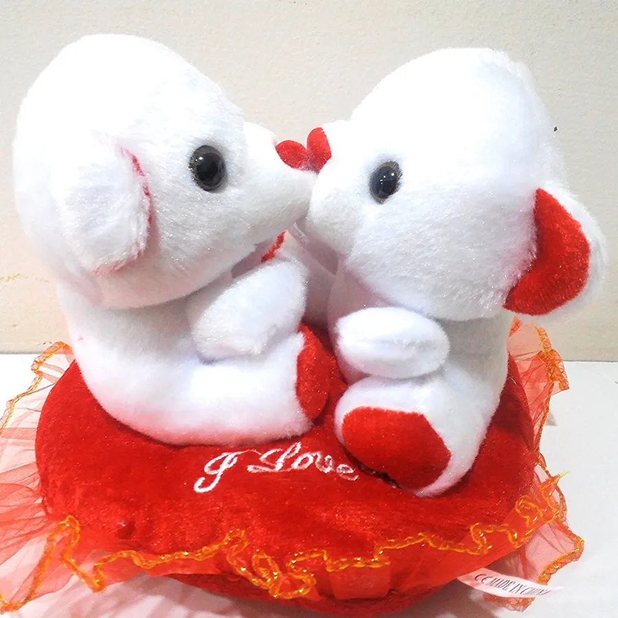 Fancy Kissing n Singing Teddy in a Heart Shape Cushion