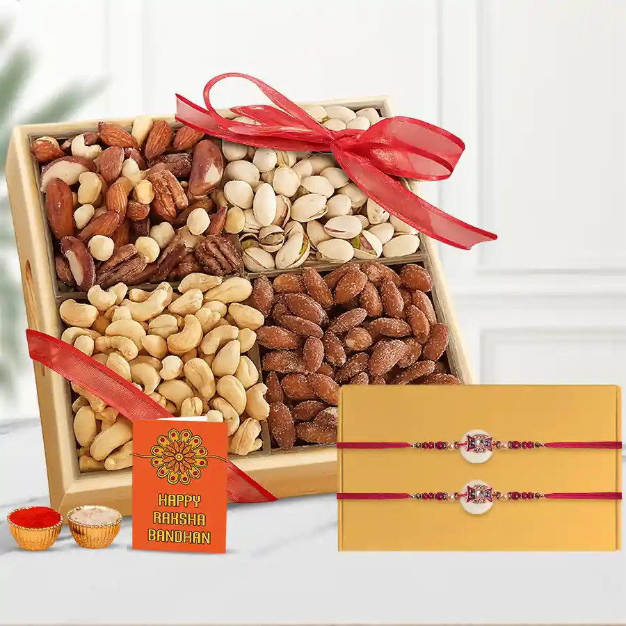 Lovely Rakhi Set with Salted Dry Fruits Roli Tika n Card