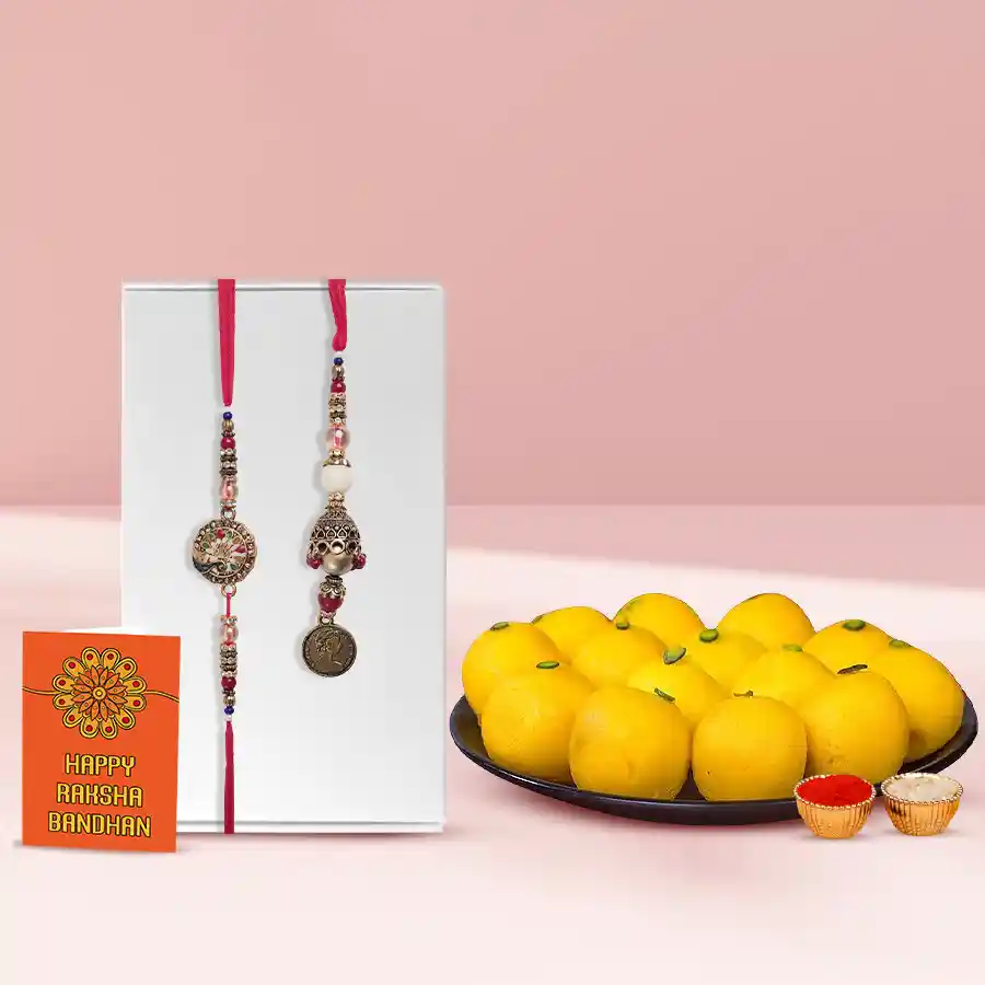 Amazing Lumba Rakhi Set N Haldirams Raj Bhog Free Roli Tika N Card