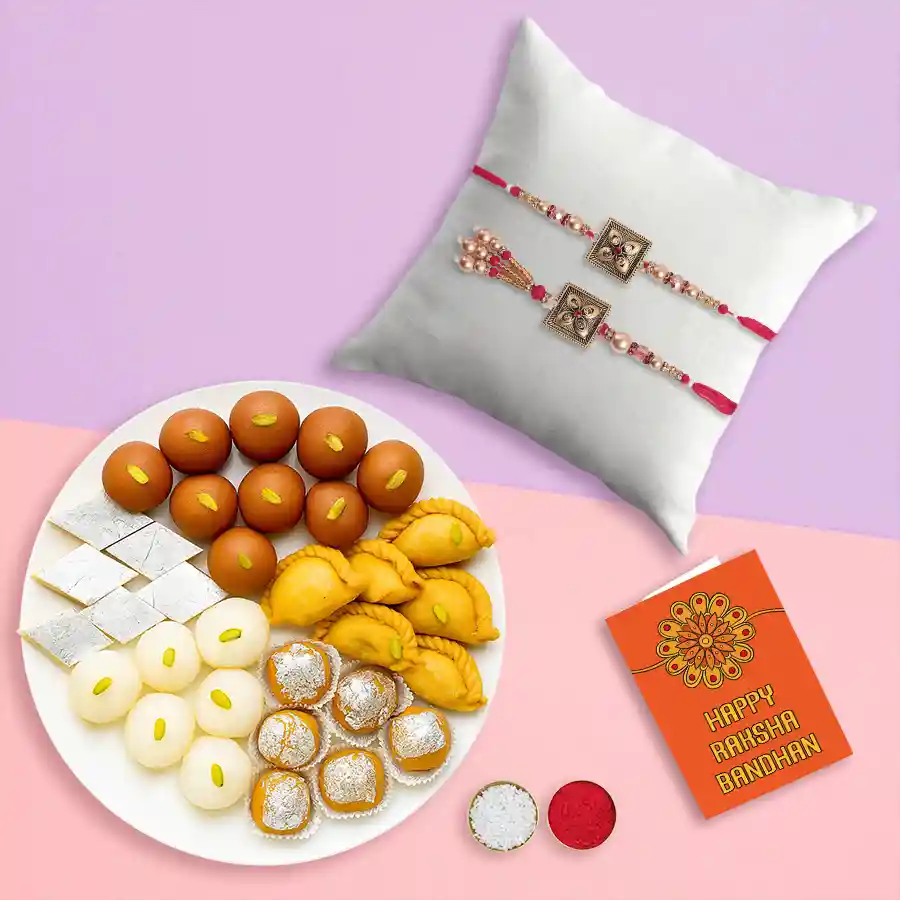 Remarkable Lumba Rakhi Set N Assorted Sweets from Bhikaram
